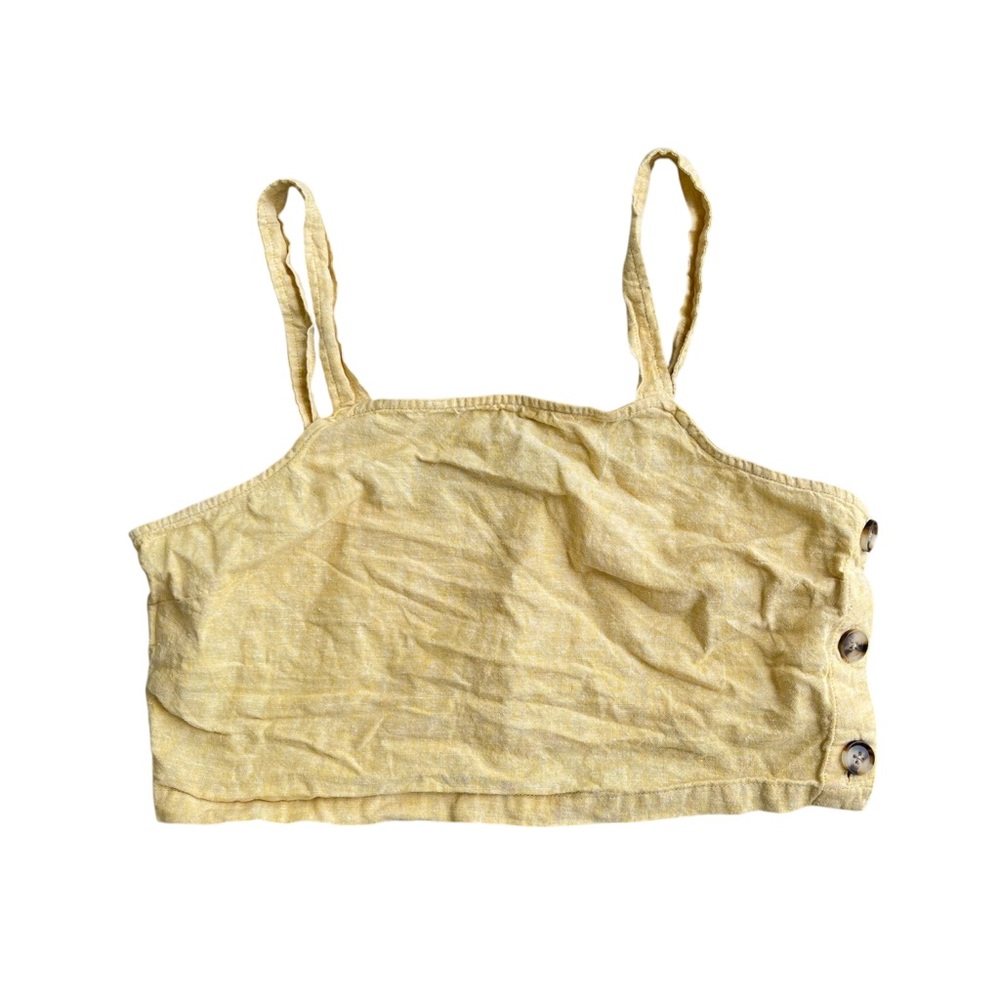 Marine Layer Yellow Linen Cotton Blend Crop Tank Crop Top Medium Summer Beach
